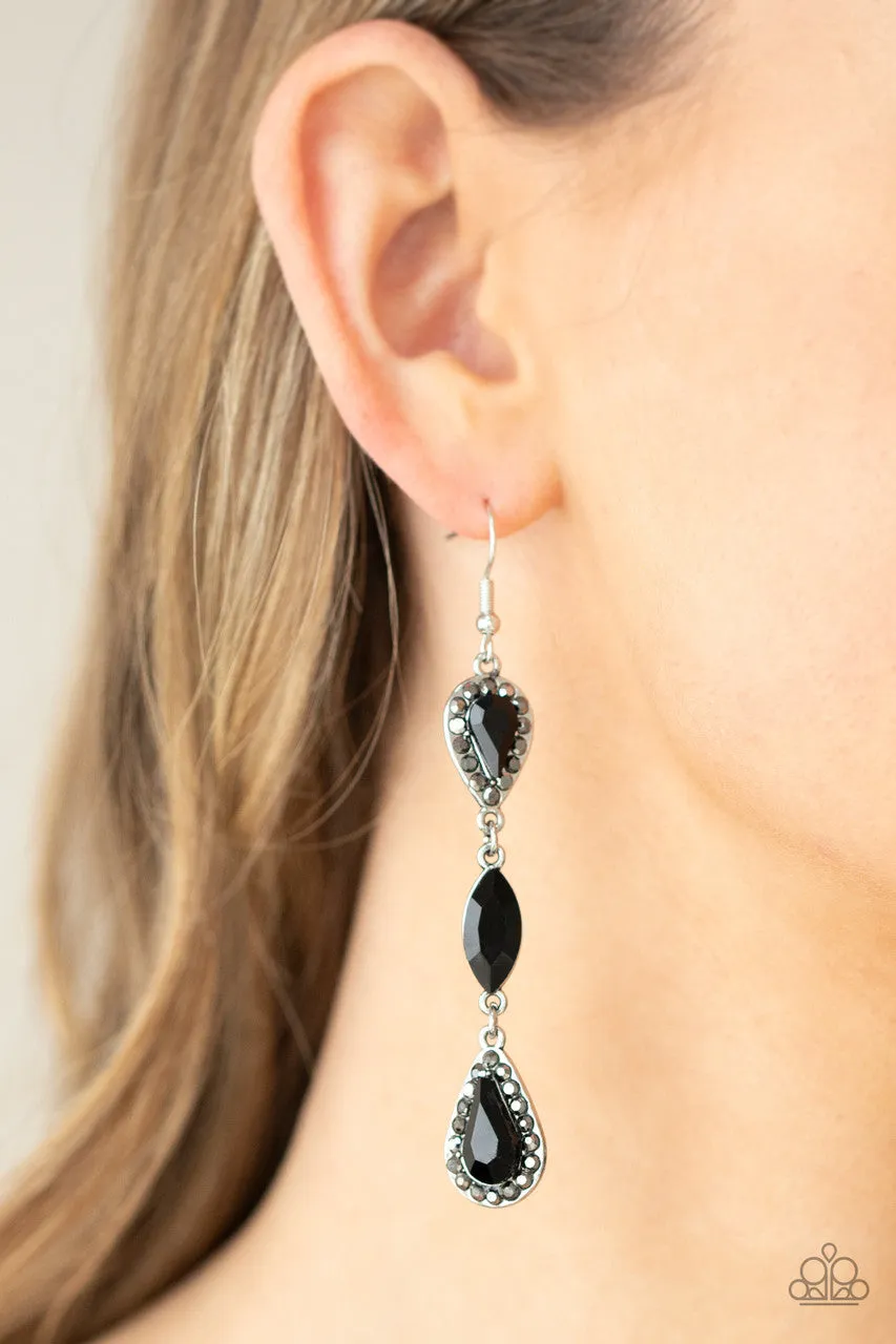 Test of TIMELESS - Black - Teardrop Gem Hematite Rhinestone Paparazzi Fishhook Earrings