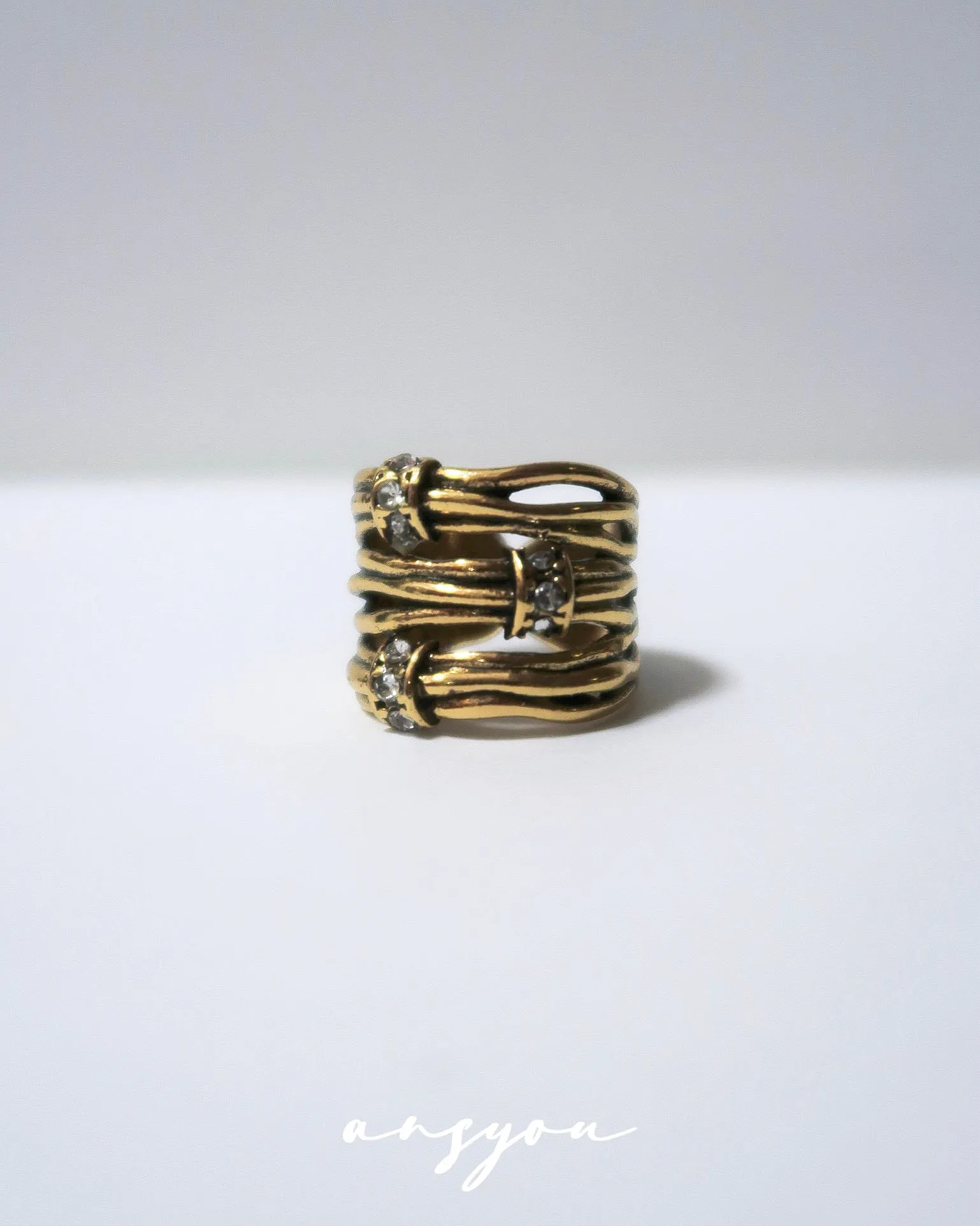 Textured Triple Diamond Wide Ring