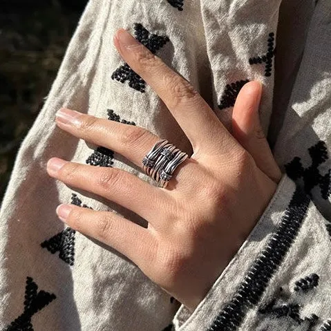 Textured Triple Diamond Wide Ring