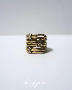 Textured Triple Diamond Wide Ring