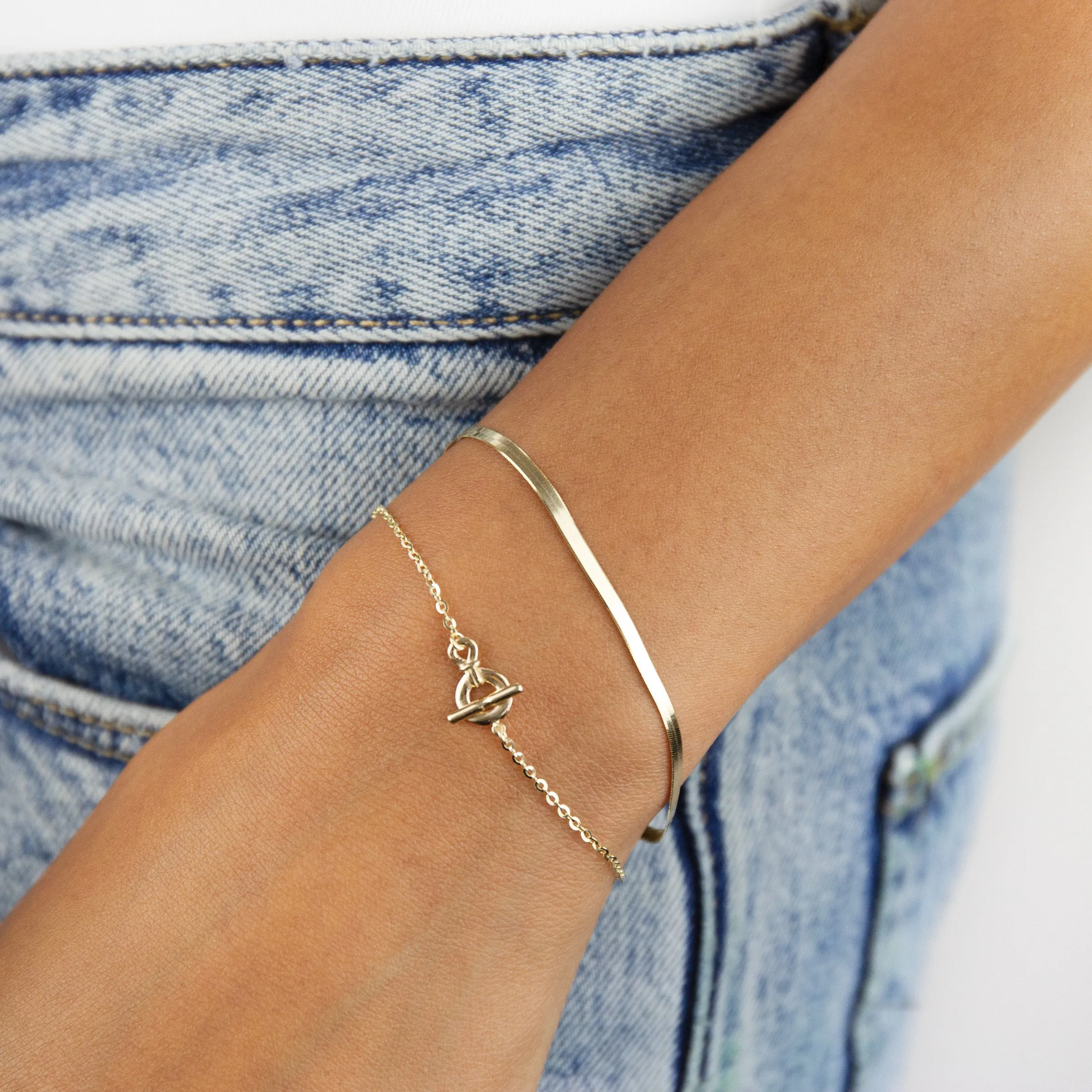 Thin Herringbone Bracelet 14K