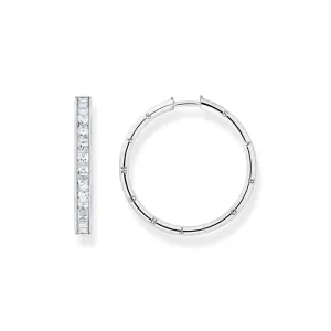 Thomas Sabo Hoop Earrings White Stones Silver