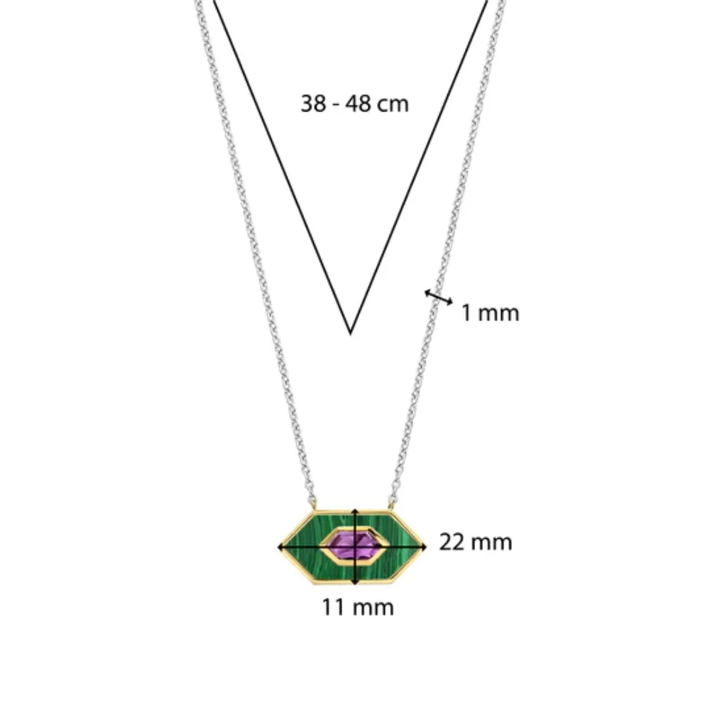 Ti Sento Malachite and Amethyst Pendant Necklace