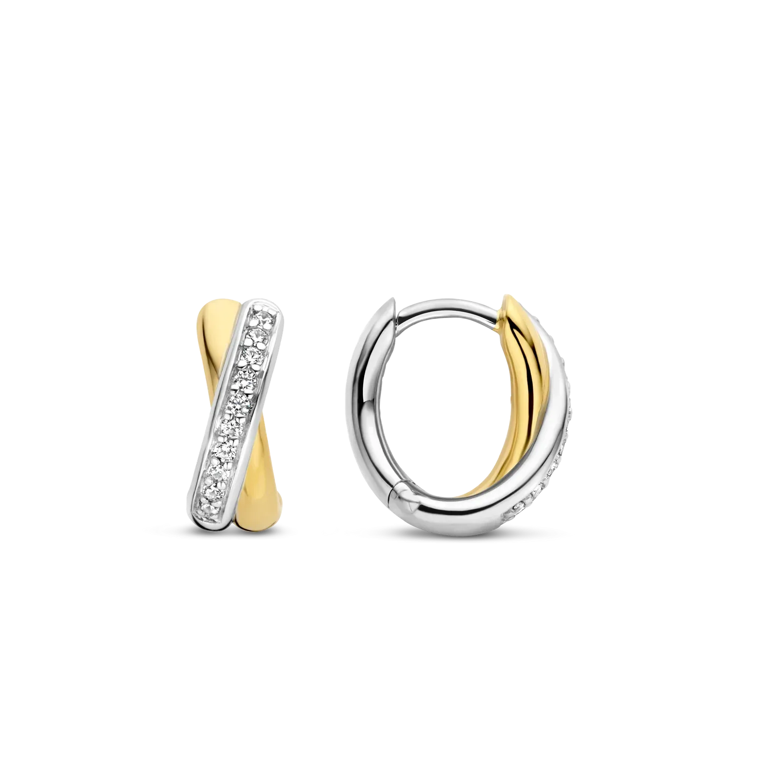 Ti Sento Milano Two Tone Crystal Kiss Huggy Earrings