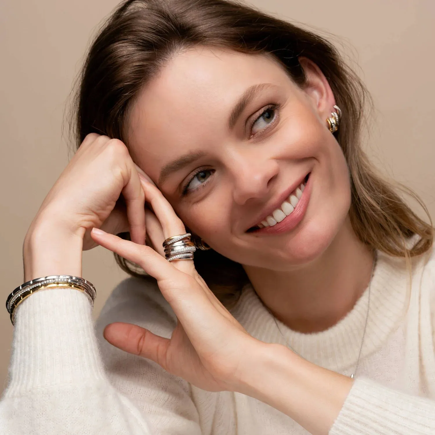 Ti Sento Milano Two Tone Crystal Kiss Huggy Earrings