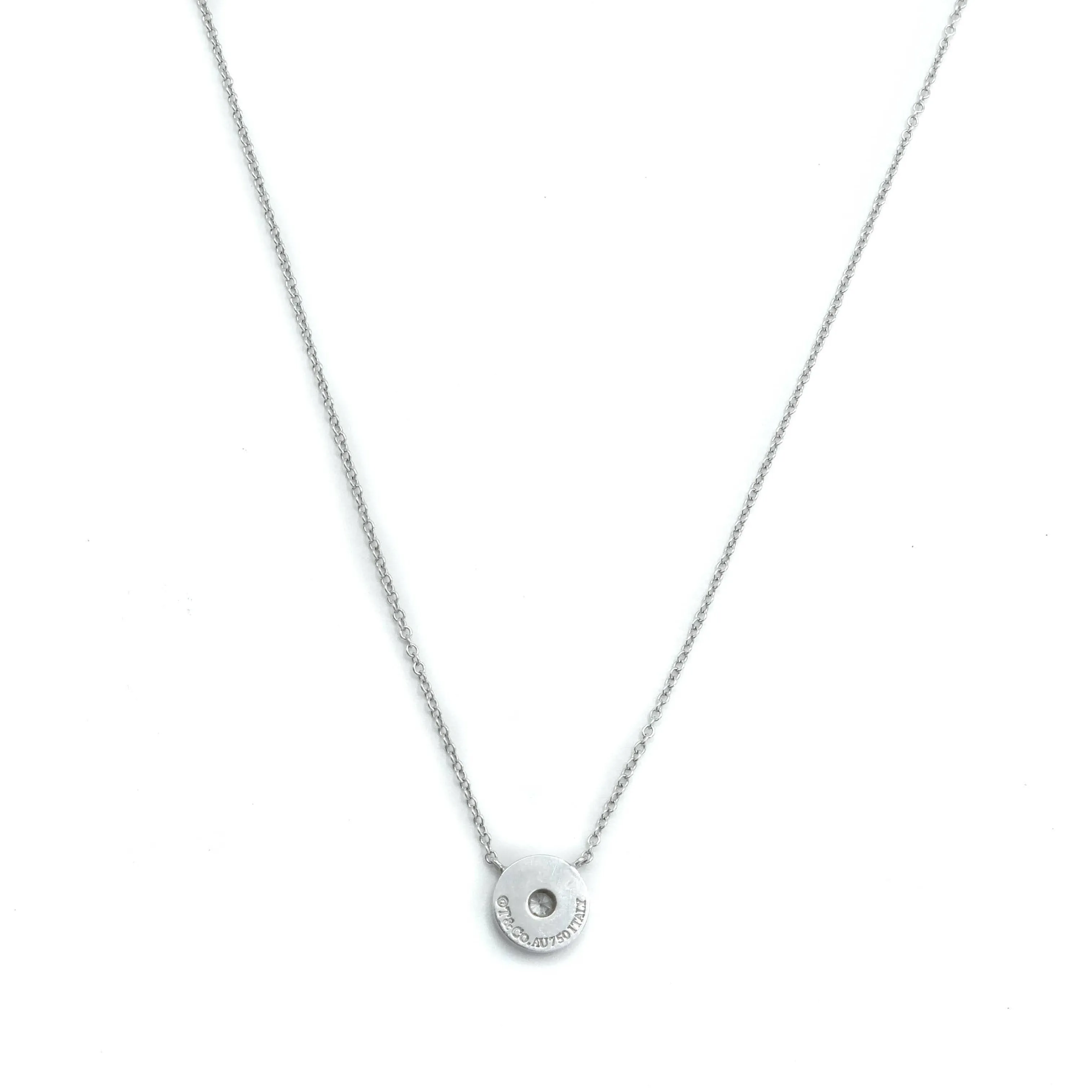 Tiffany & Co 1837 Circle 18ct White Gold & Diamond Pendant Necklace - 16"