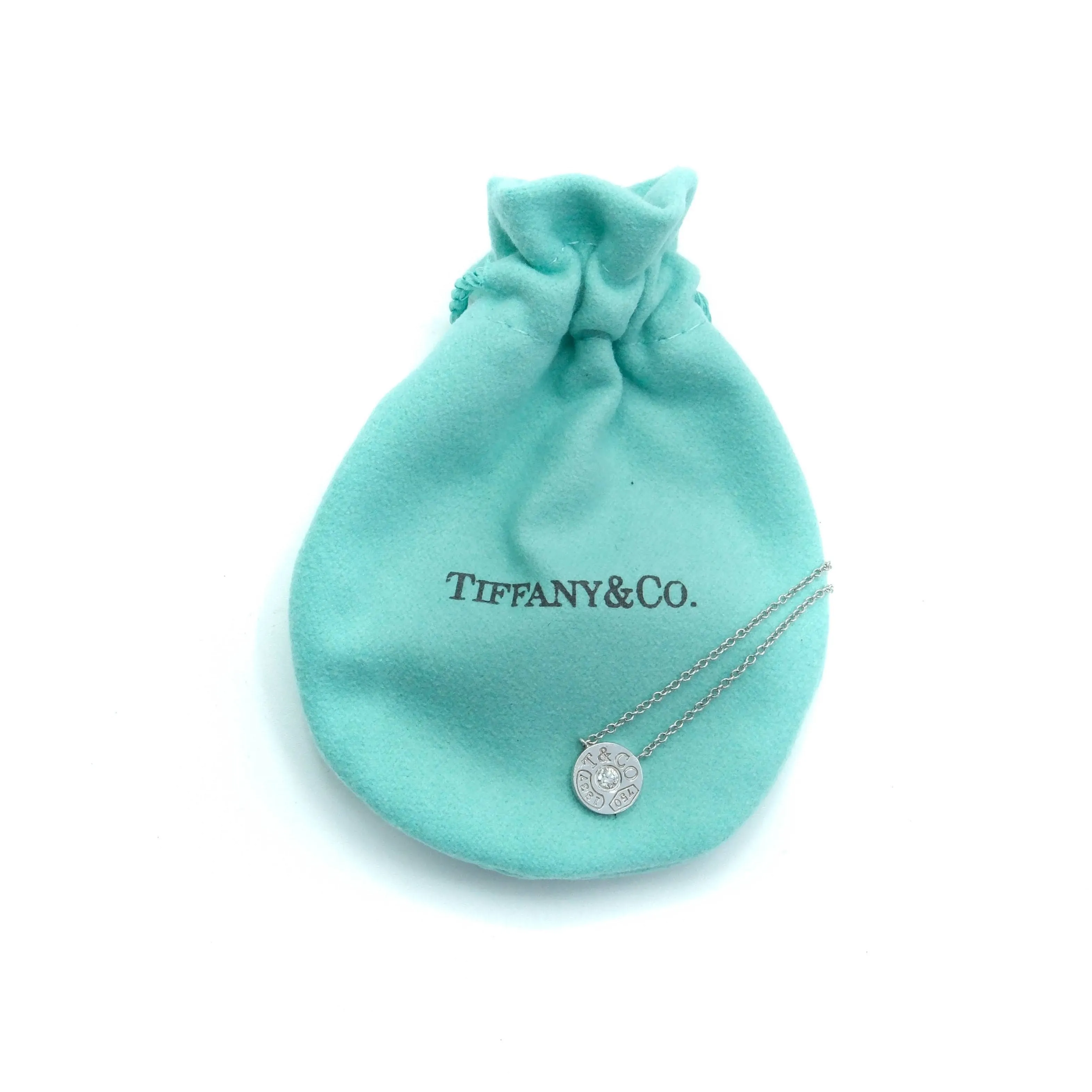 Tiffany & Co 1837 Circle 18ct White Gold & Diamond Pendant Necklace - 16"
