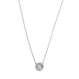 Tiffany & Co 1837 Circle 18ct White Gold & Diamond Pendant Necklace - 16"