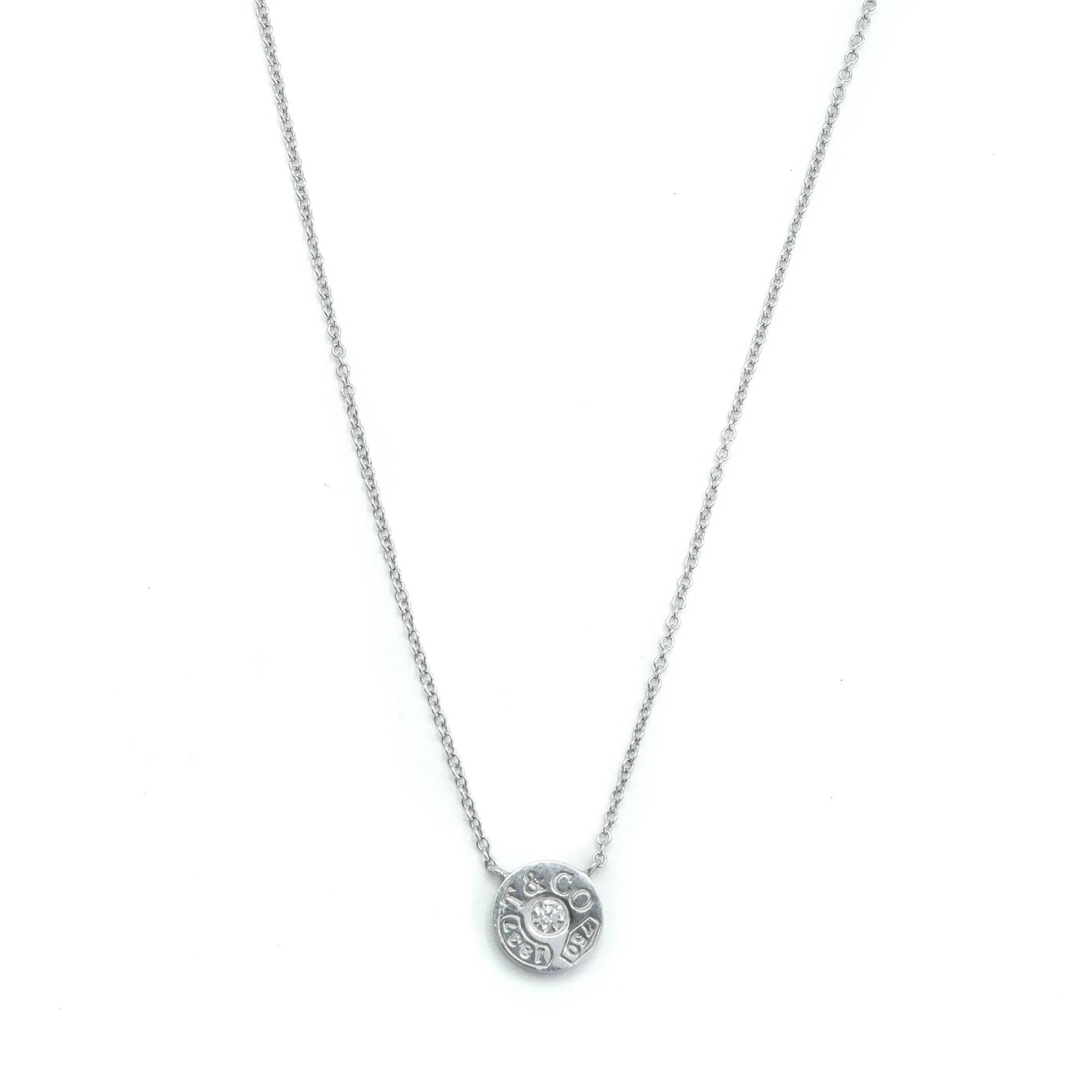 Tiffany & Co 1837 Circle 18ct White Gold & Diamond Pendant Necklace - 16"