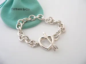 Tiffany & Co Heart Arrow Toggle Bracelet Bangle Chain Love Gift Pouch T Co 925