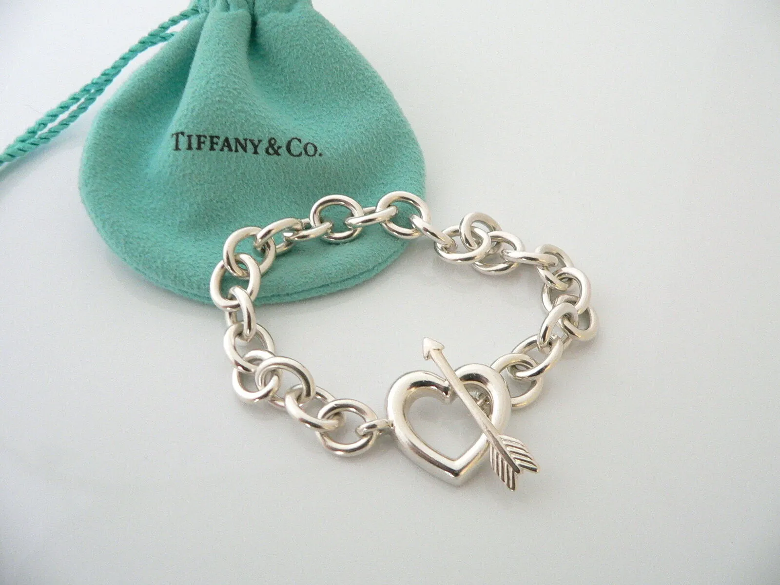Tiffany & Co Heart Arrow Toggle Bracelet Bangle Chain Love Gift Pouch T Co 925