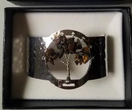 Tiger's Eye Tree of Life Silver Plated Bracelet