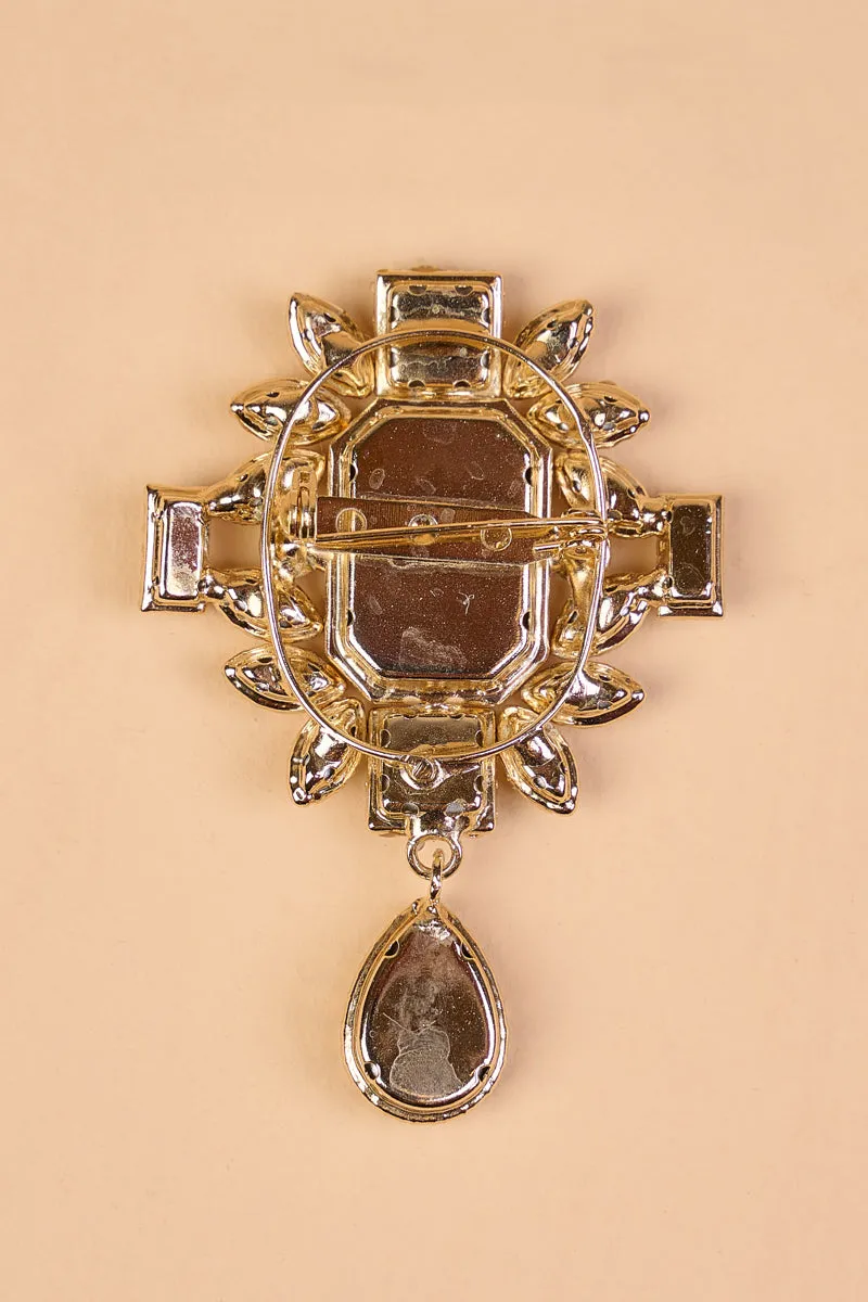 Transparent Crystal Brooch with Drop Detailing