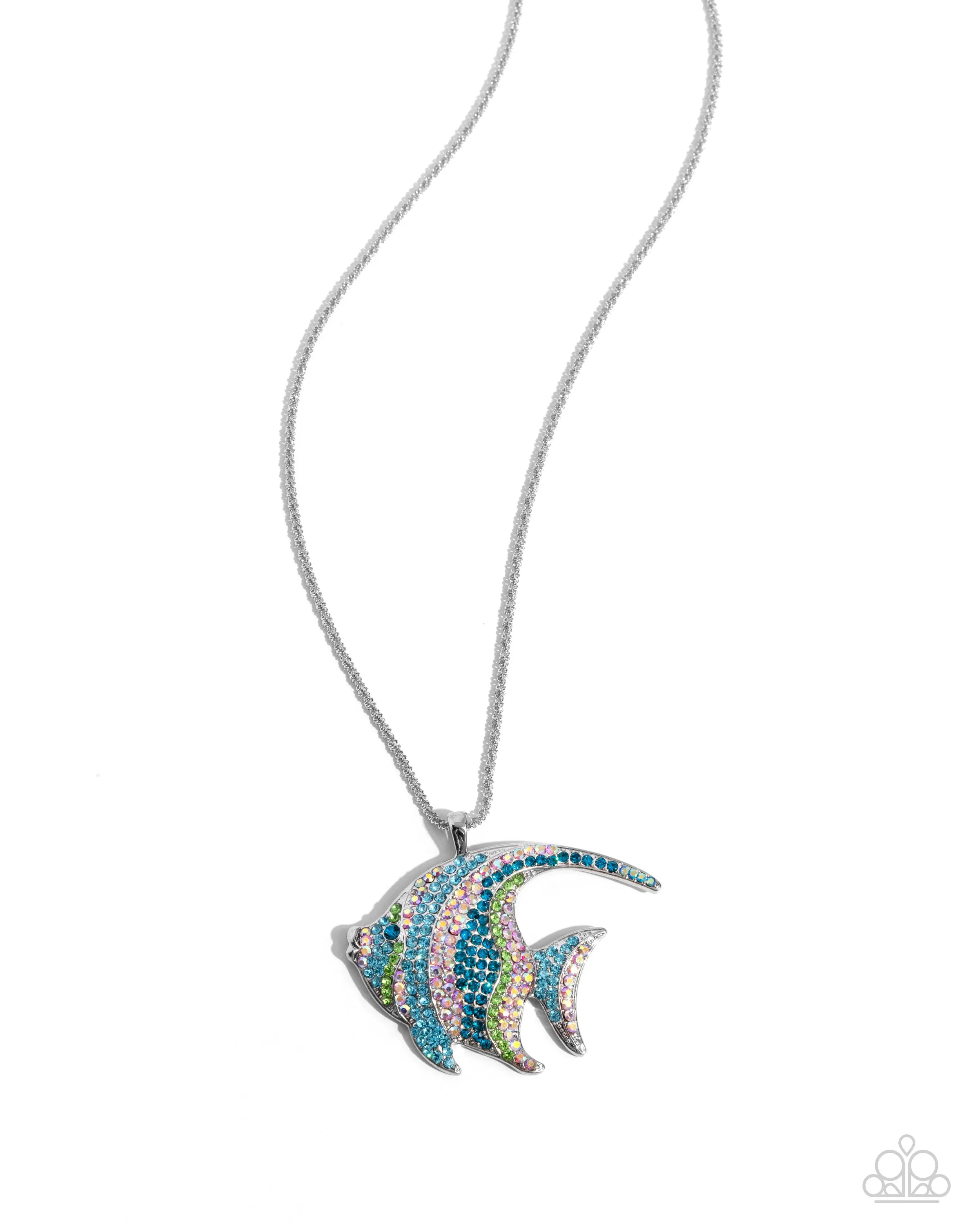 Tropical Talent - Multi - Iridescent, Green, and Blue Rhinestone Fish Paparazzi Short Necklace