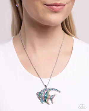Tropical Talent - Multi - Iridescent, Green, and Blue Rhinestone Fish Paparazzi Short Necklace