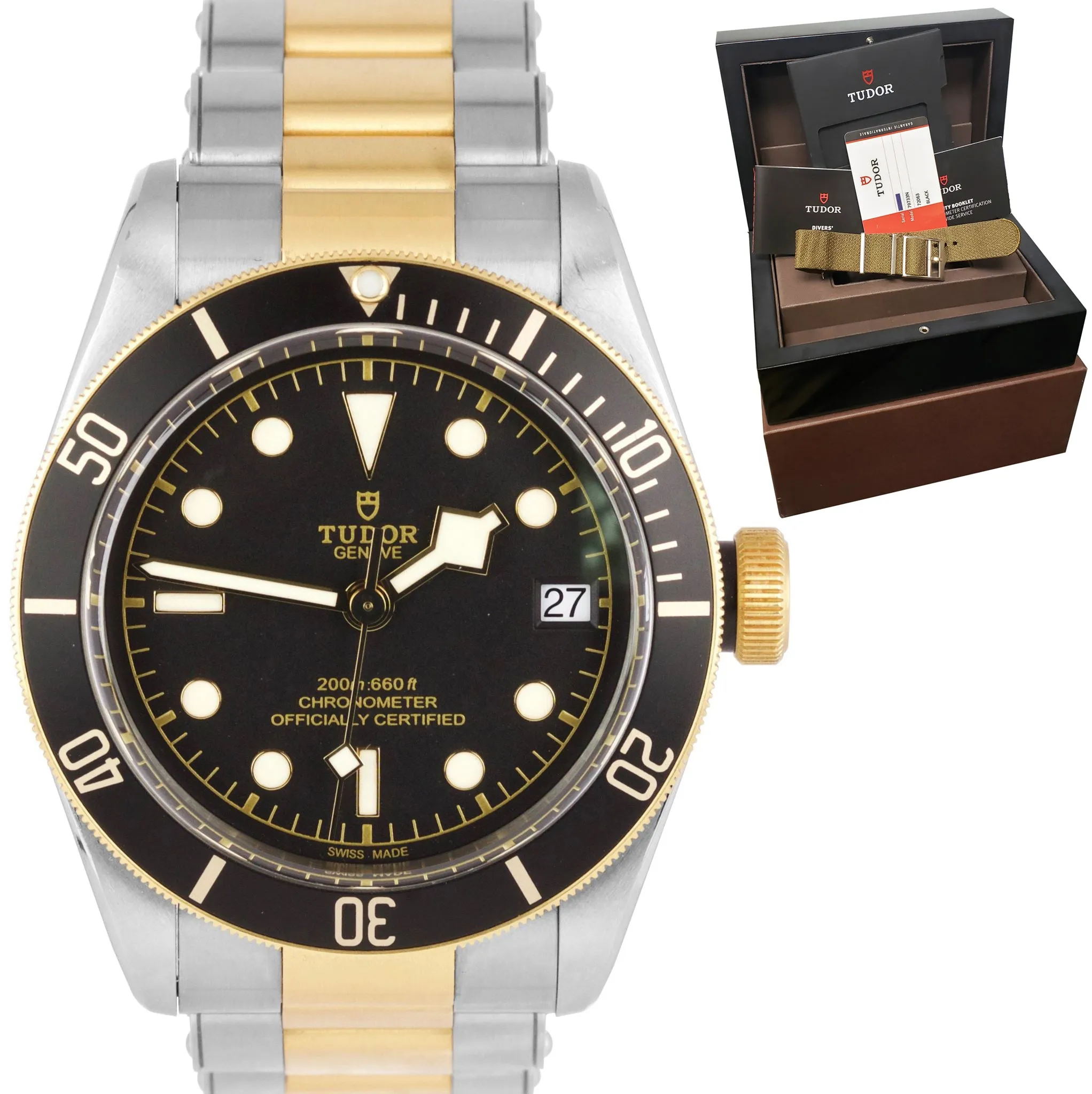 Tudor Black Bay Heritage Two-Tone Stainless Black 41mm Watch 79733N BP OPEN CARD