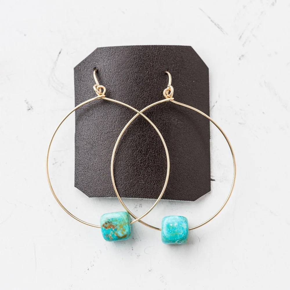 Turquoise Cube Hoop Earrings