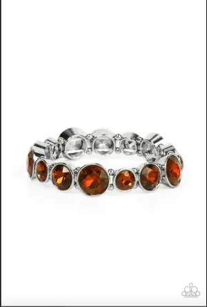 Twinkling Tease Brown Topaz Gem Silver Paparazzi Stretchy Bracelet