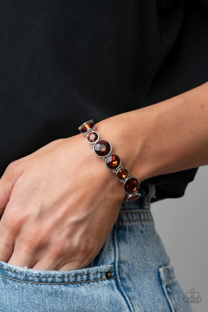 Twinkling Tease Brown Topaz Gem Silver Paparazzi Stretchy Bracelet