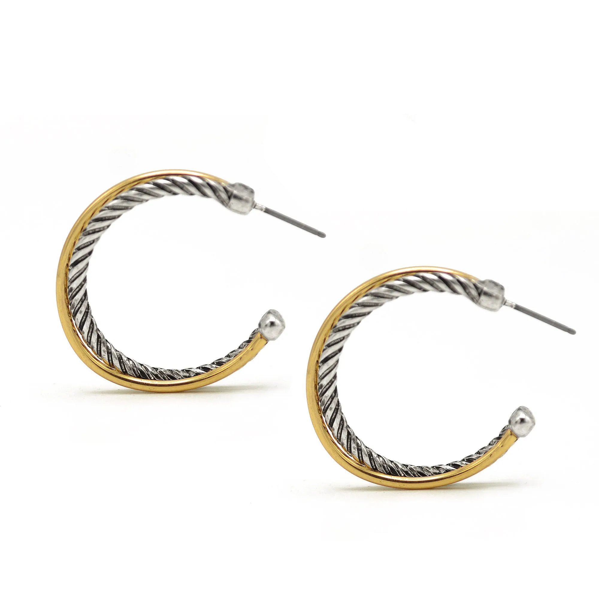 Two Tone Crossover  large Hoop Earrings# HNE90906(FD19)