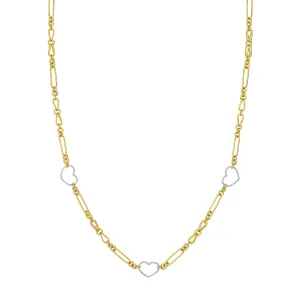 Two Tone Heart and Link Station Necklace
