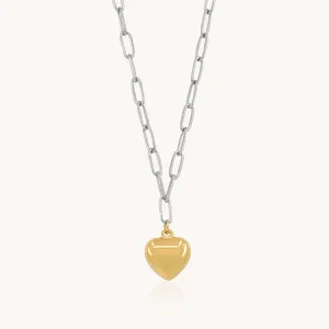 Two Tone Heart Paperclip Necklace