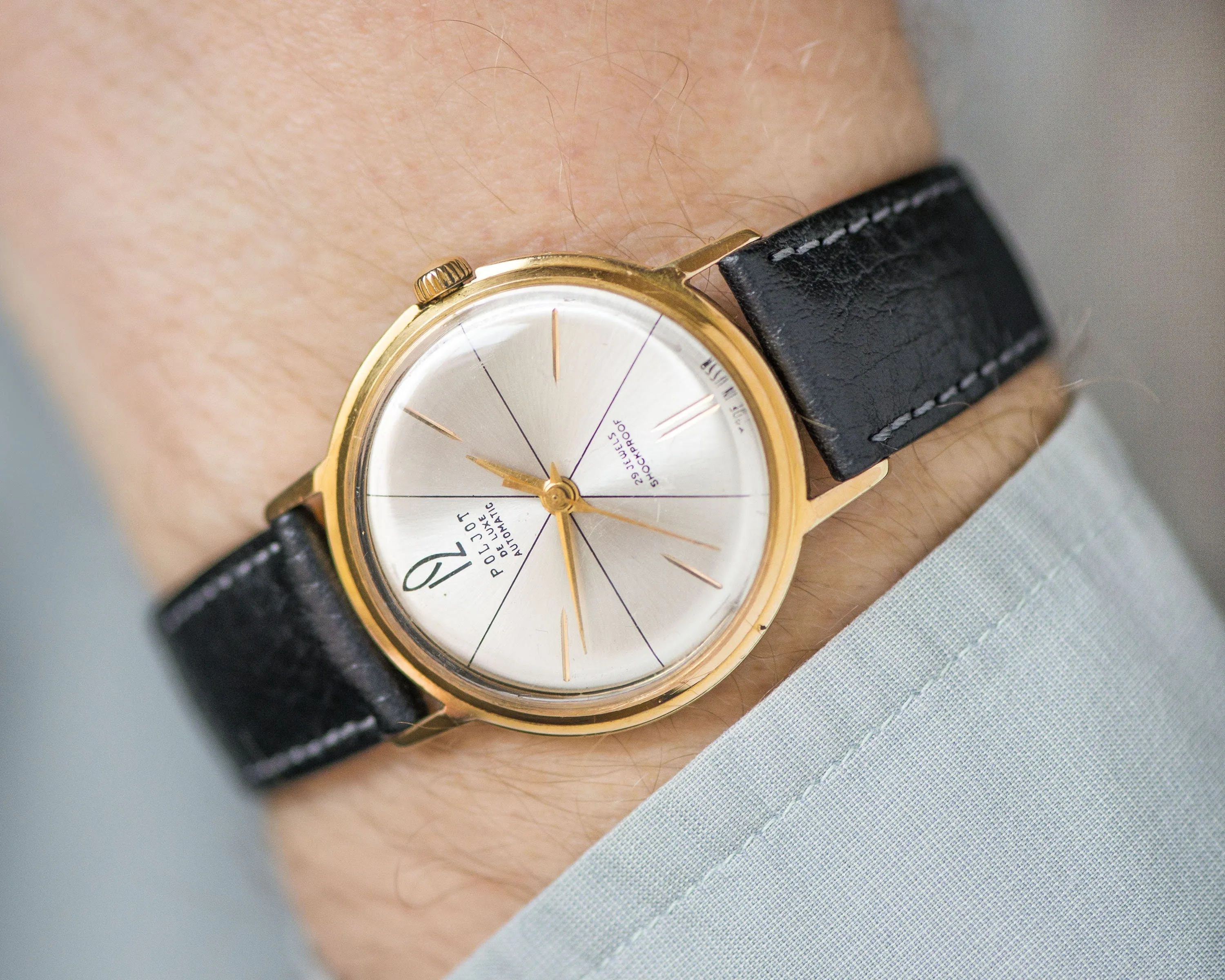 Unisex watch automatic Poljot de Luxe, self winding men watch gold plated AU 20 shockproof unisex watch water resist new luxury leather band