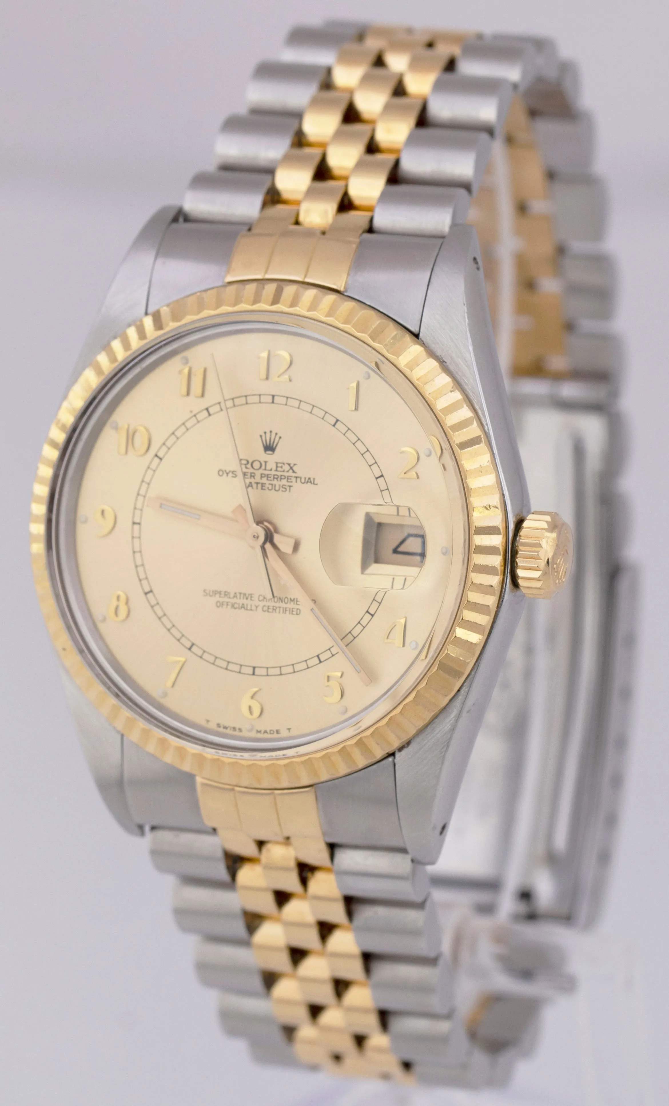 UNPOLISHED Rolex DateJust 36mm PAPERS Champagne BOILER GAUGE Two-Tone 16013 B P