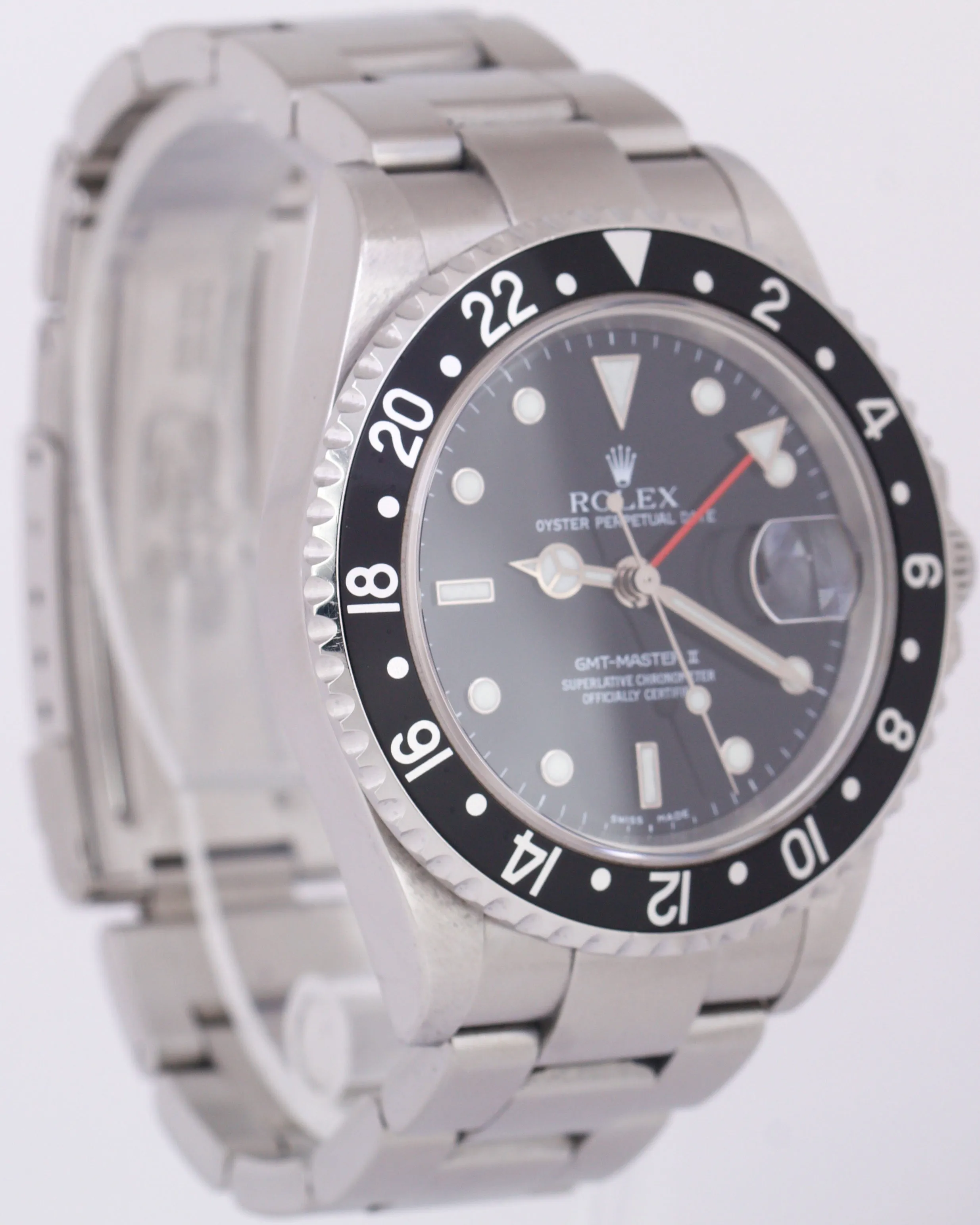 UNPOLISHED Rolex GMT-Master II Black PAPERS Red Steel NO-HOLES 40mm 16710 B P