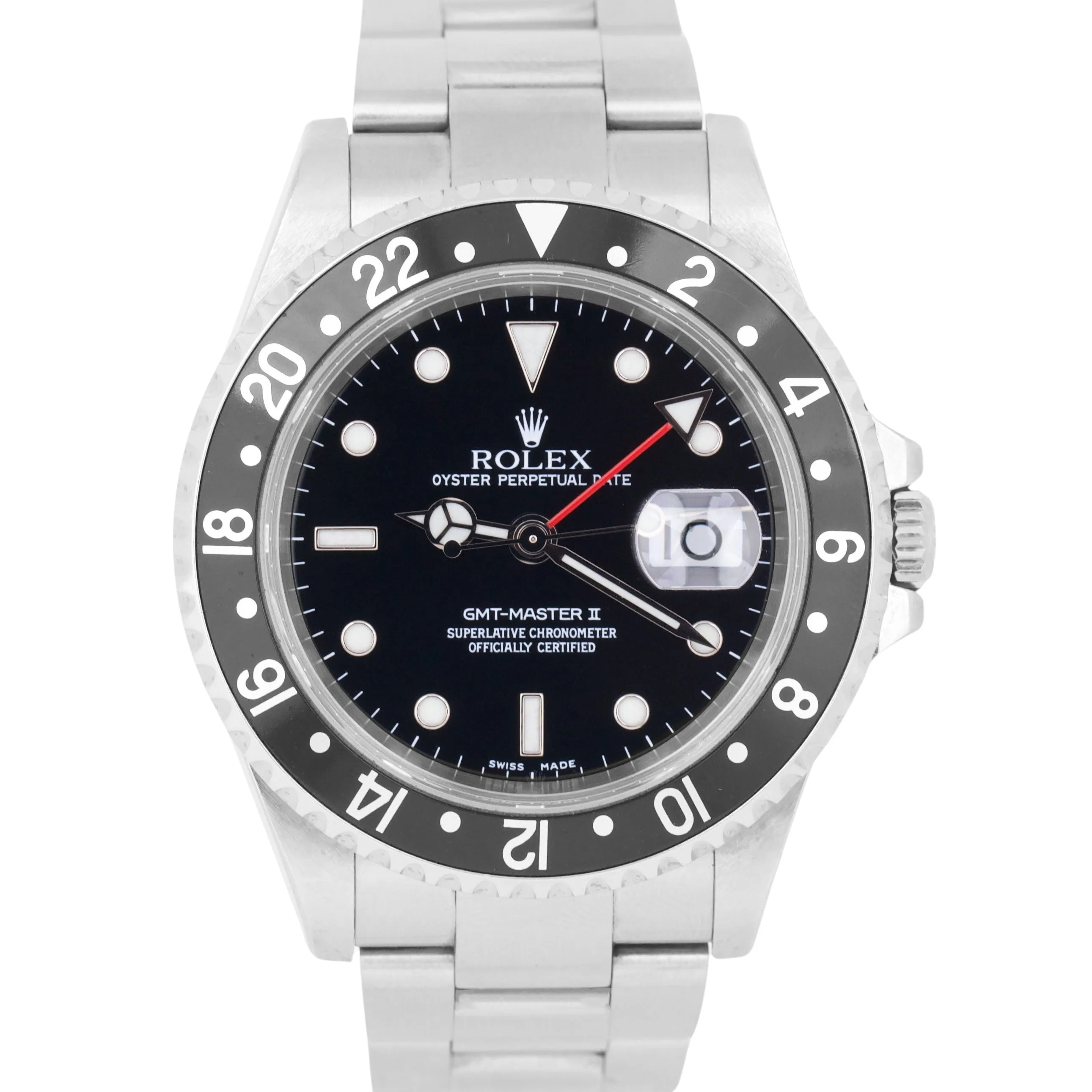 UNPOLISHED Rolex GMT-Master II Black PAPERS Red Steel NO-HOLES 40mm 16710 B P