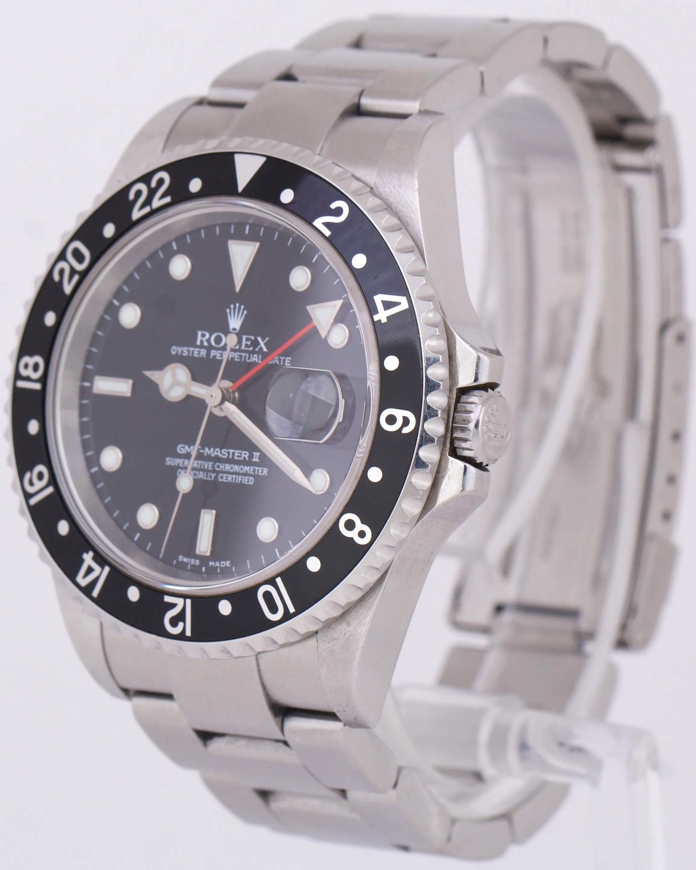 UNPOLISHED Rolex GMT-Master II Black PAPERS Red Steel NO-HOLES 40mm 16710 B P