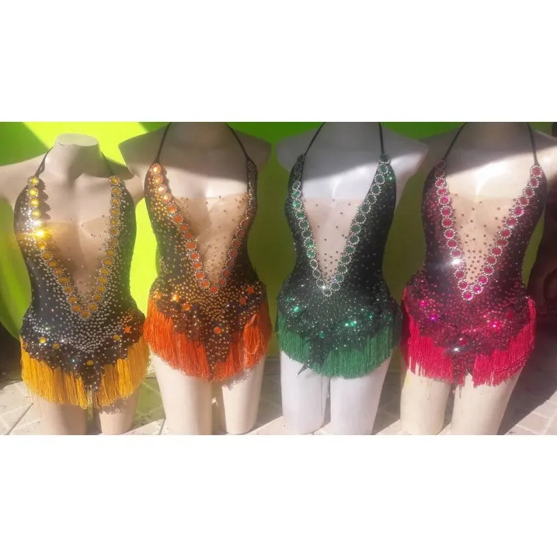 V Cut Fringes Samba Body Suit One Piece