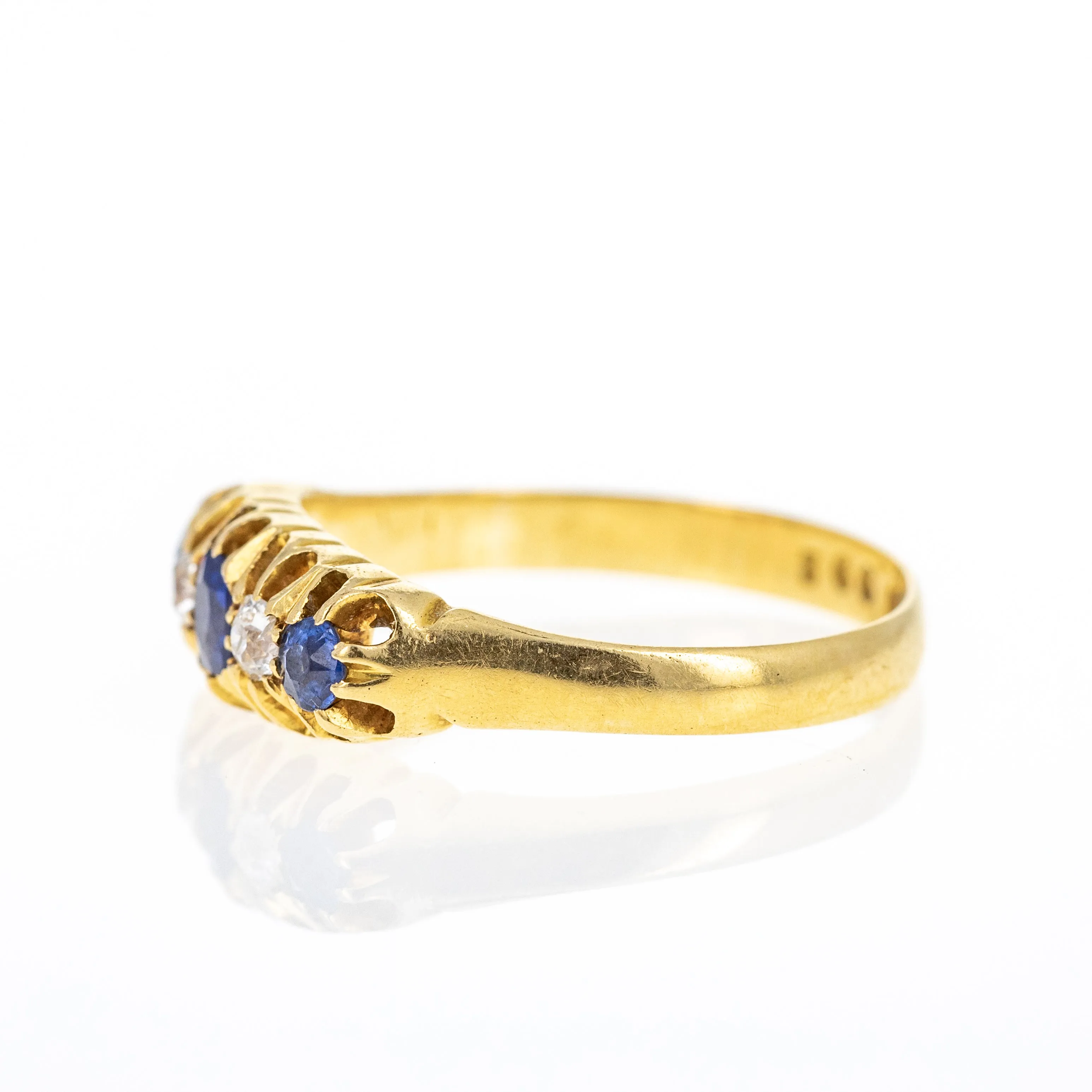 Victorian 18K Yellow Gold 0.35 Carat Sapphire Diamond Five Stone Ring