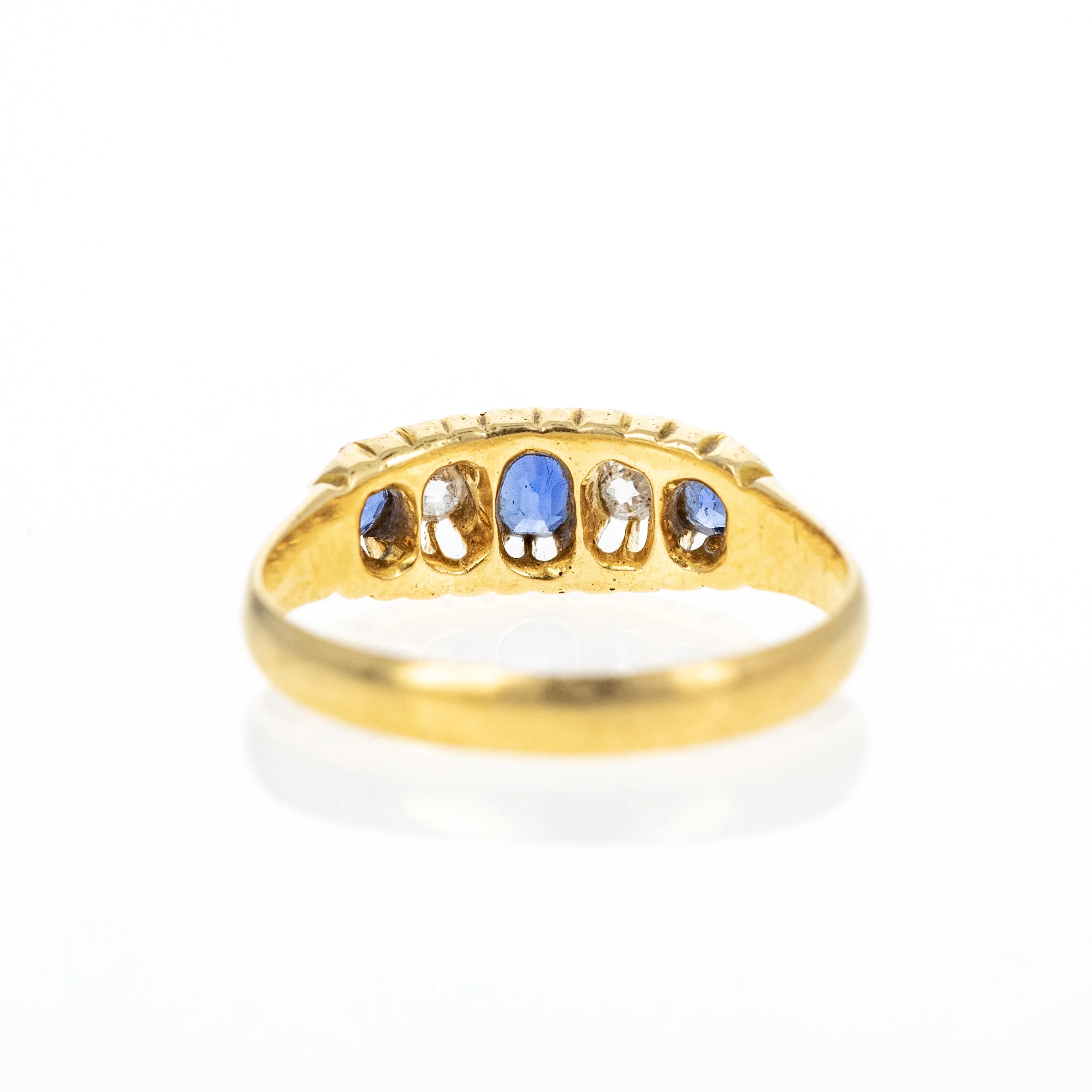 Victorian 18K Yellow Gold 0.35 Carat Sapphire Diamond Five Stone Ring
