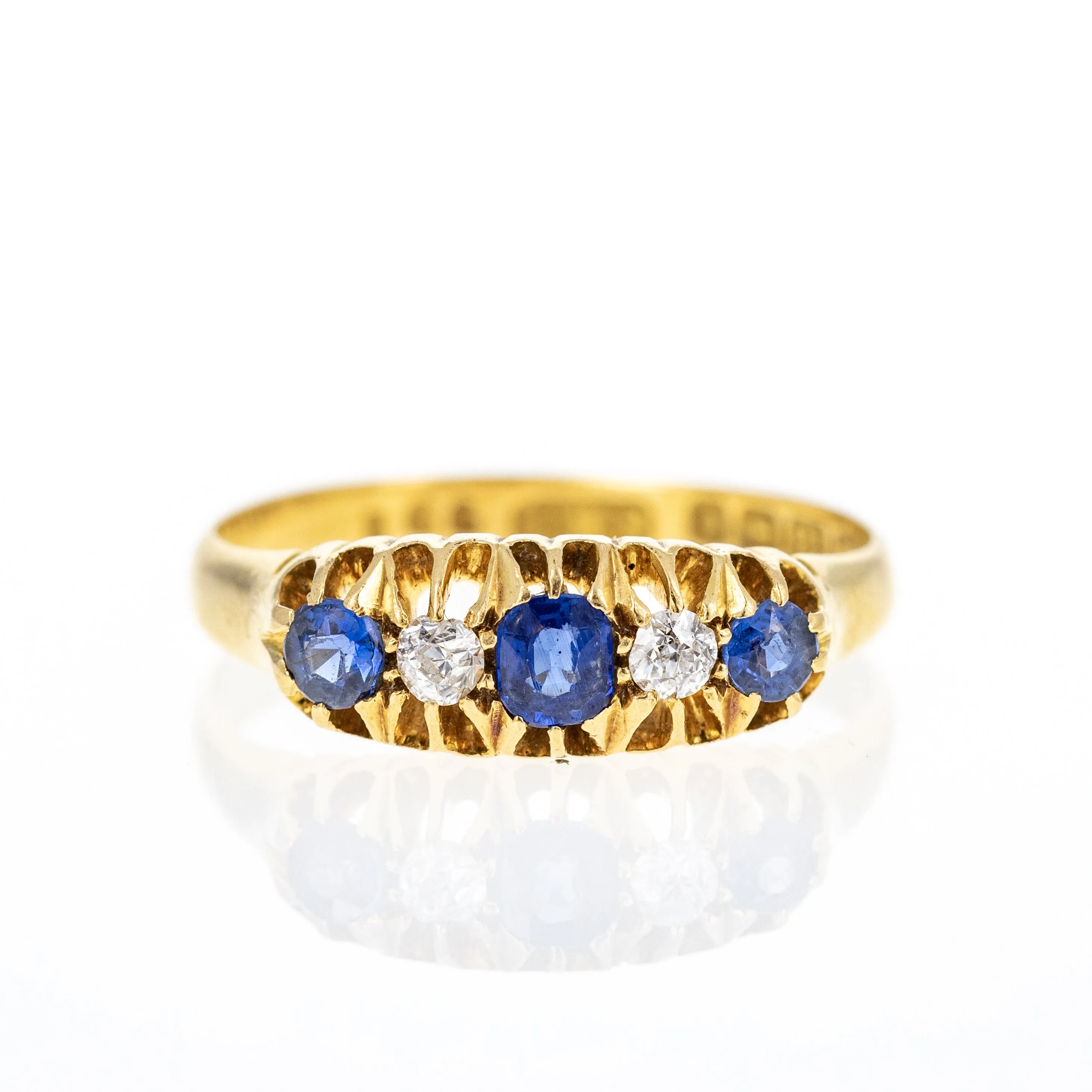 Victorian 18K Yellow Gold 0.35 Carat Sapphire Diamond Five Stone Ring