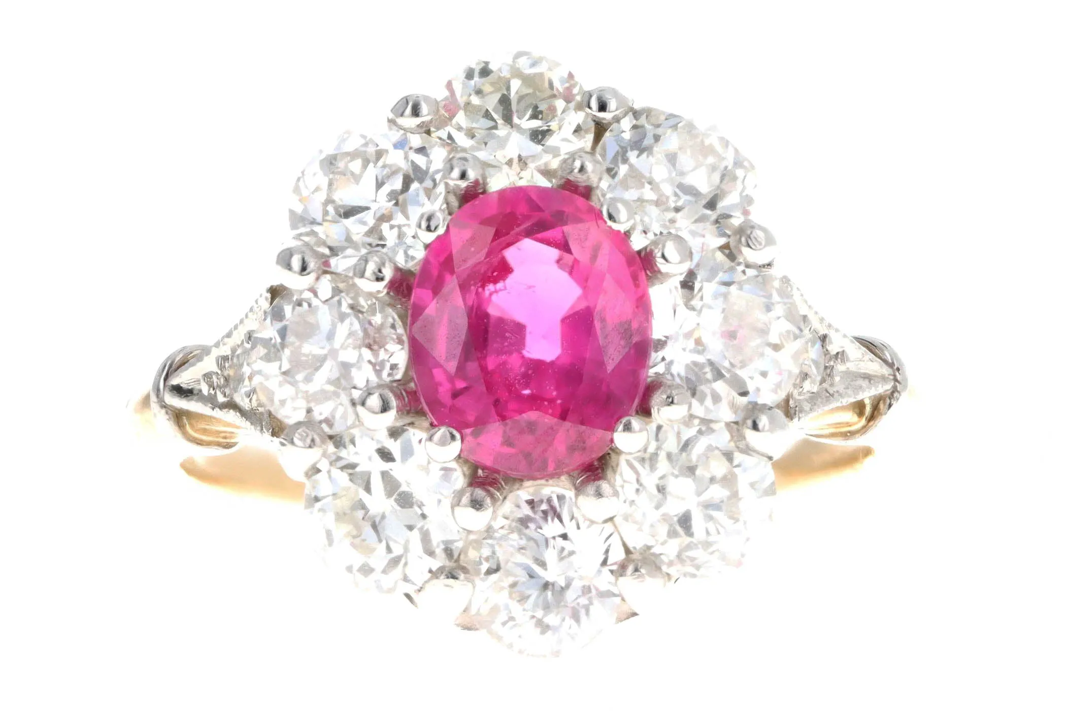 Victorian Inspired 18K Yellow Gold & Platinum 1.14 Carat Natural Burma Ruby & Old European Cut Diamond Ring GIA Certified