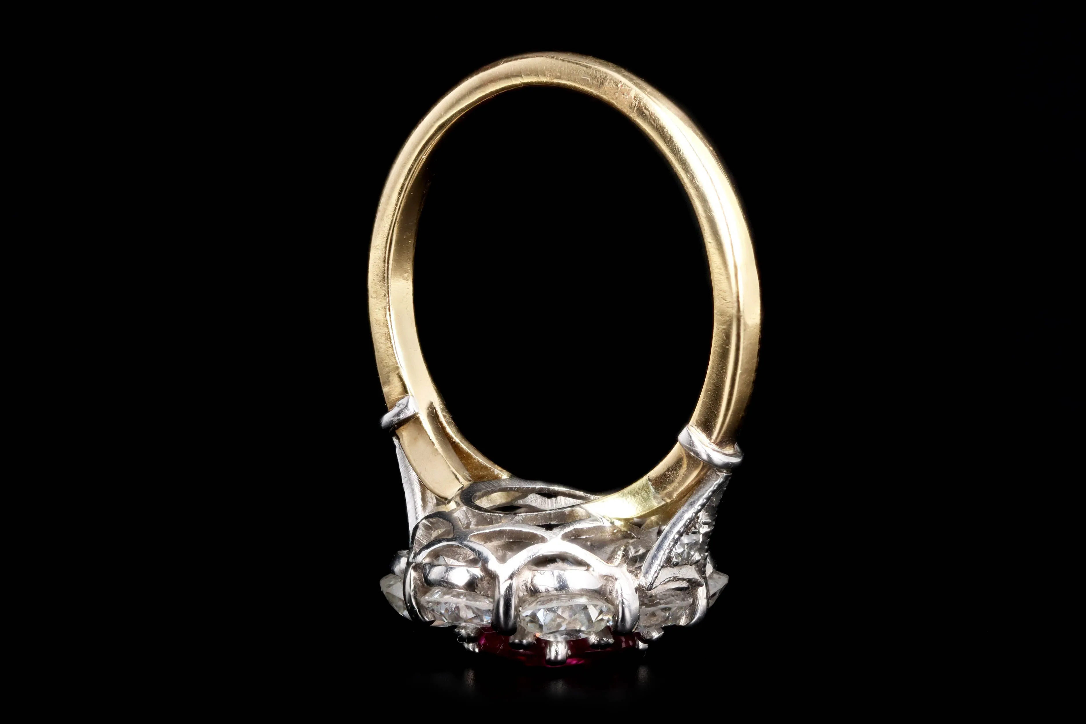 Victorian Inspired 18K Yellow Gold & Platinum 1.14 Carat Natural Burma Ruby & Old European Cut Diamond Ring GIA Certified