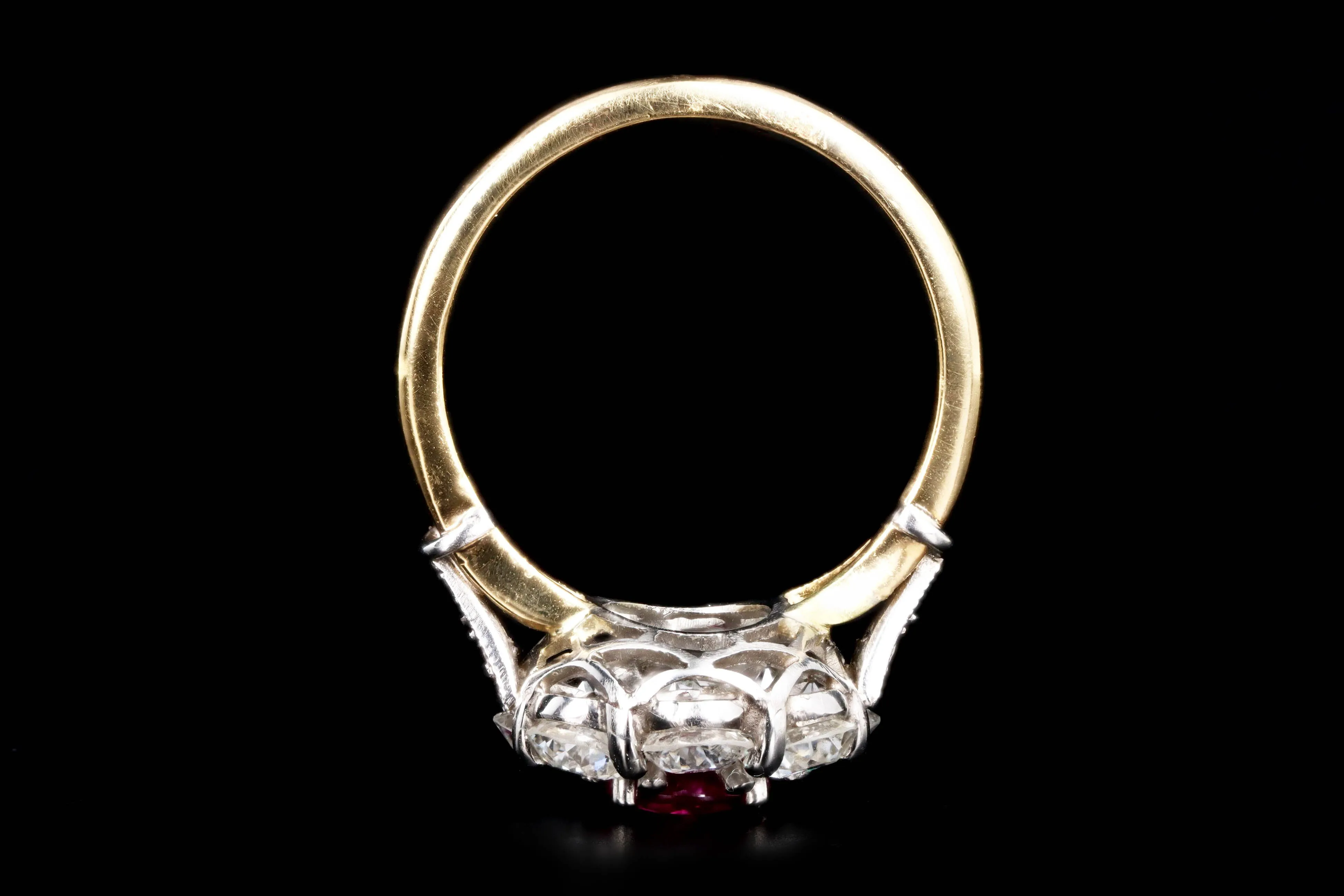 Victorian Inspired 18K Yellow Gold & Platinum 1.14 Carat Natural Burma Ruby & Old European Cut Diamond Ring GIA Certified