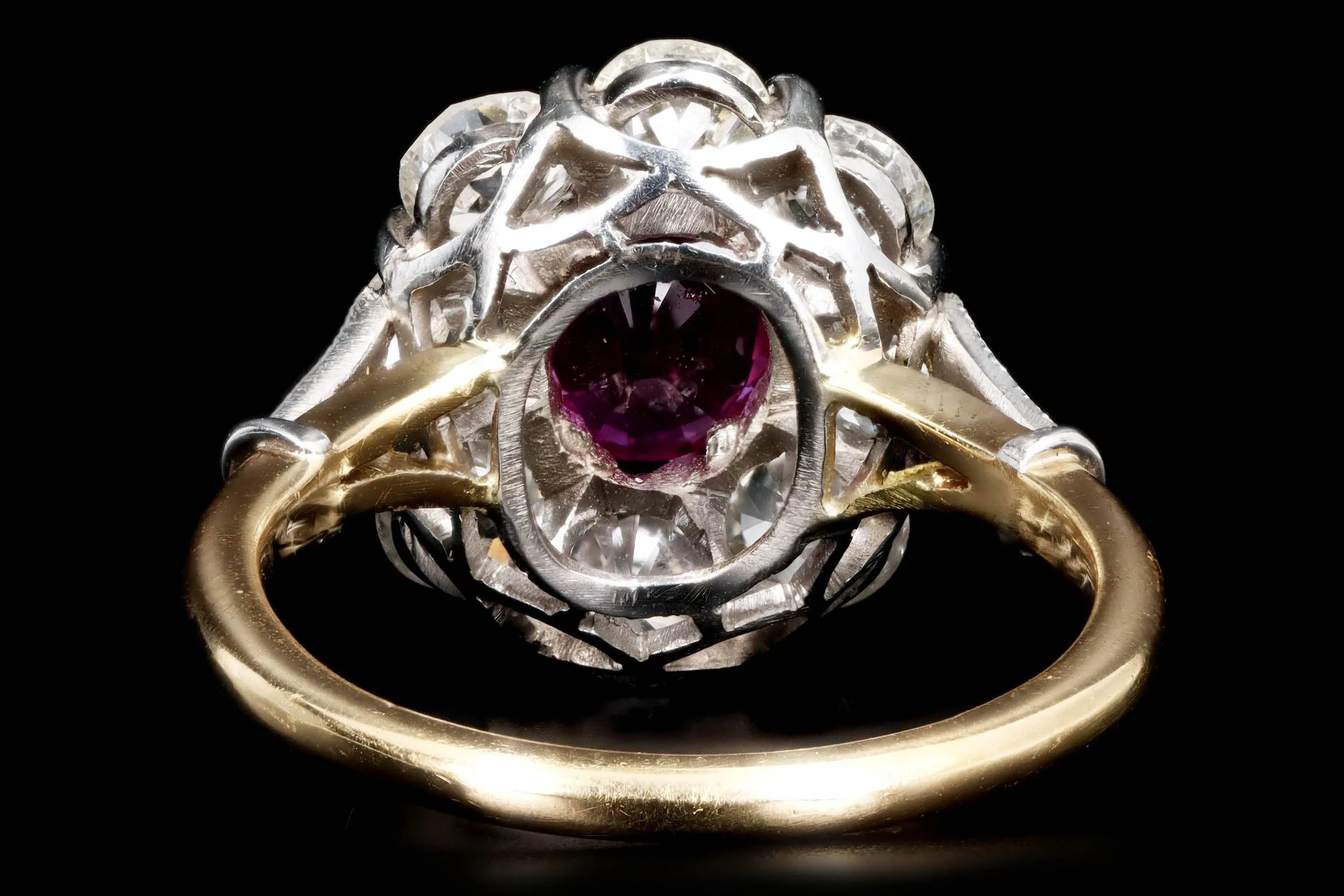 Victorian Inspired 18K Yellow Gold & Platinum 1.14 Carat Natural Burma Ruby & Old European Cut Diamond Ring GIA Certified