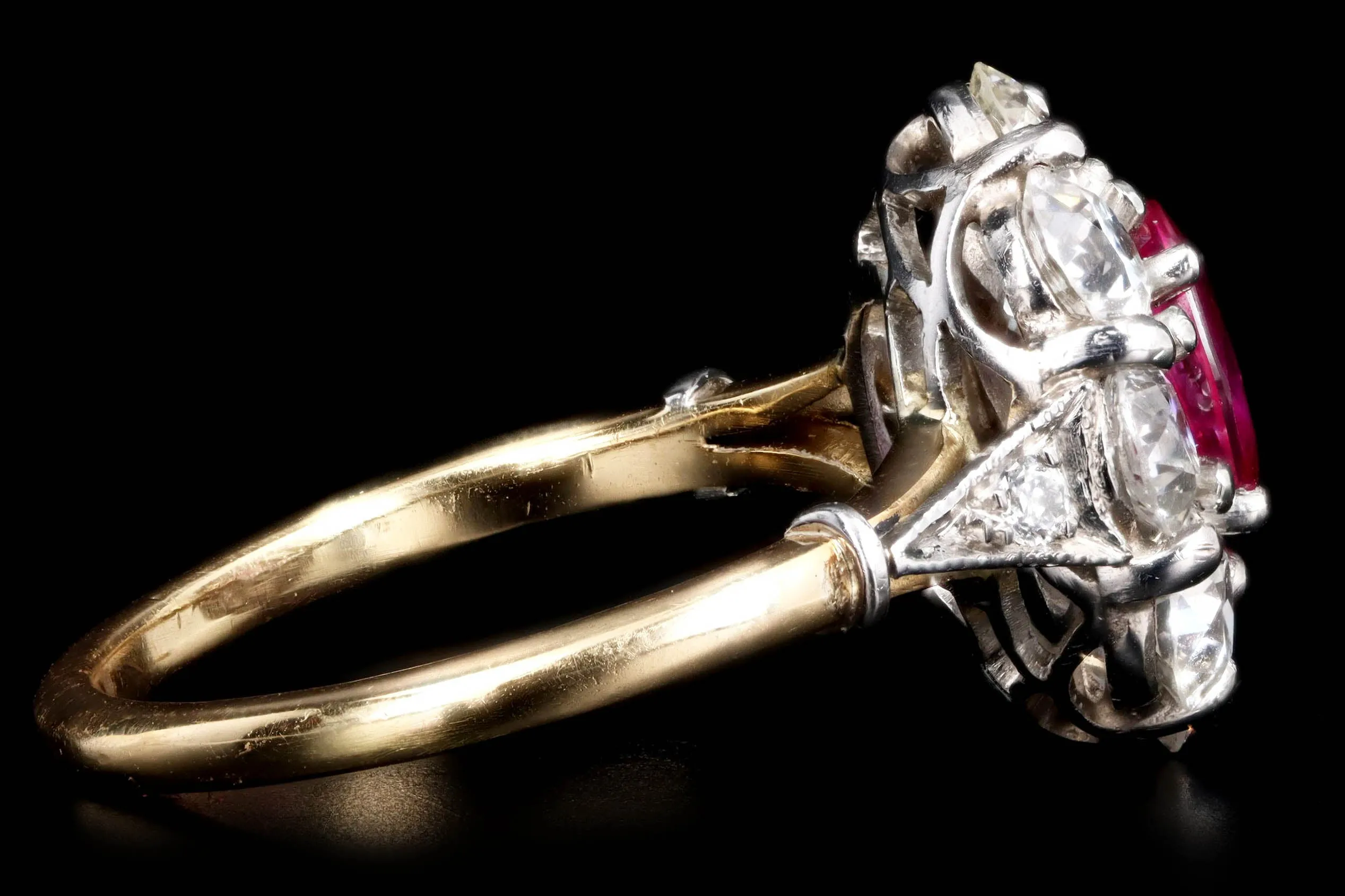 Victorian Inspired 18K Yellow Gold & Platinum 1.14 Carat Natural Burma Ruby & Old European Cut Diamond Ring GIA Certified