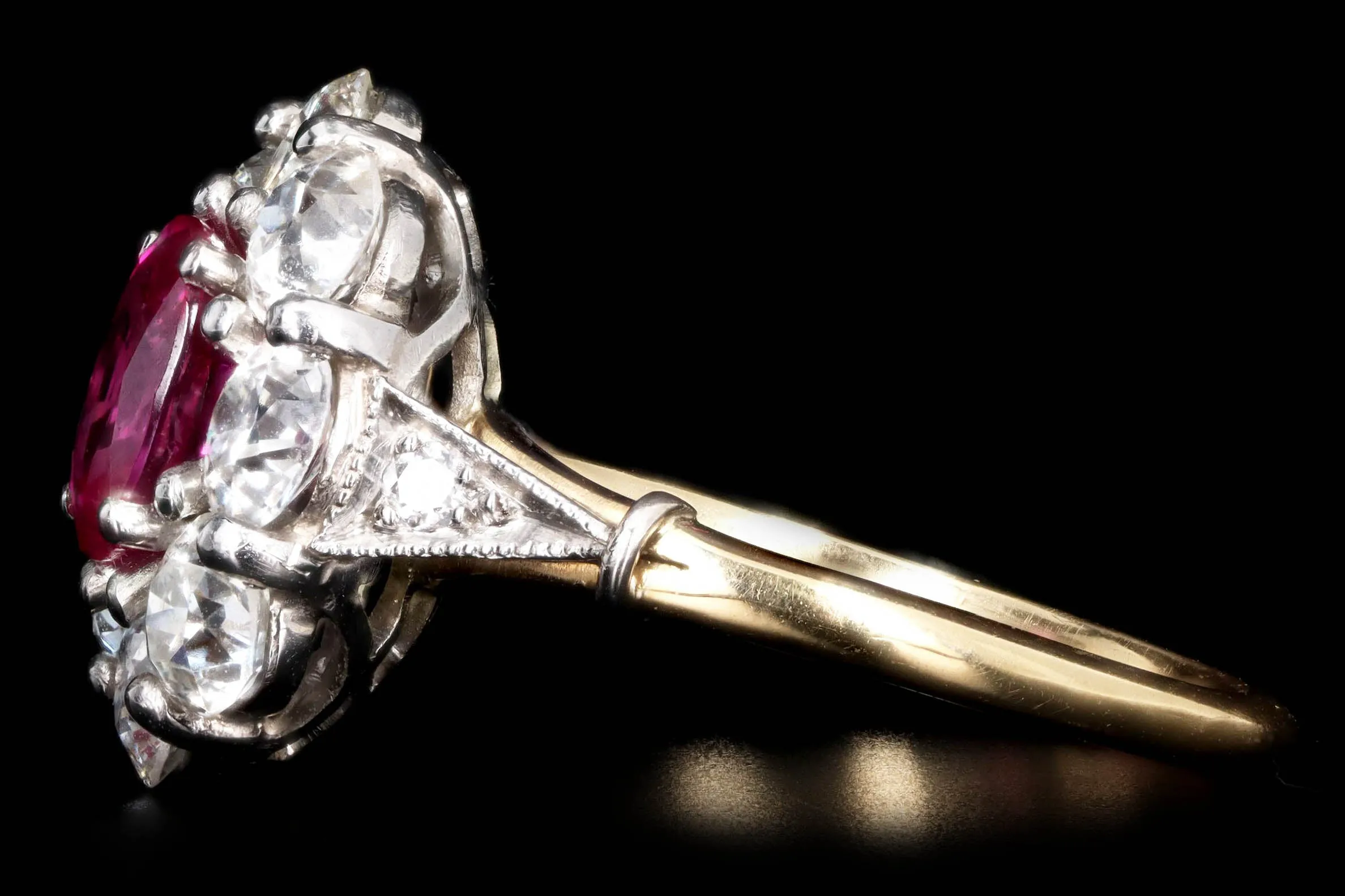 Victorian Inspired 18K Yellow Gold & Platinum 1.14 Carat Natural Burma Ruby & Old European Cut Diamond Ring GIA Certified