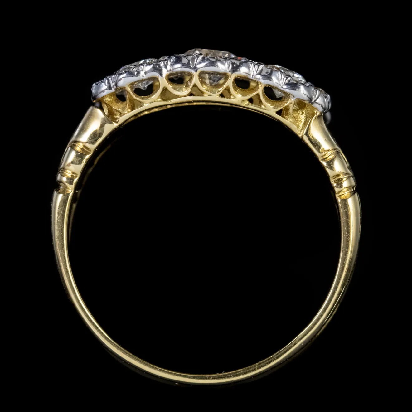 Victorian Style Diamond Cluster Trilogy Ring 18Ct Gold 1.50Ct Diamond
