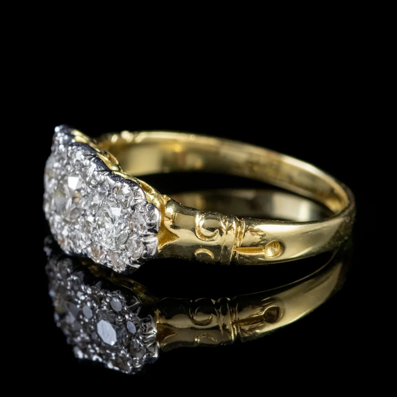 Victorian Style Diamond Cluster Trilogy Ring 18Ct Gold 1.50Ct Diamond