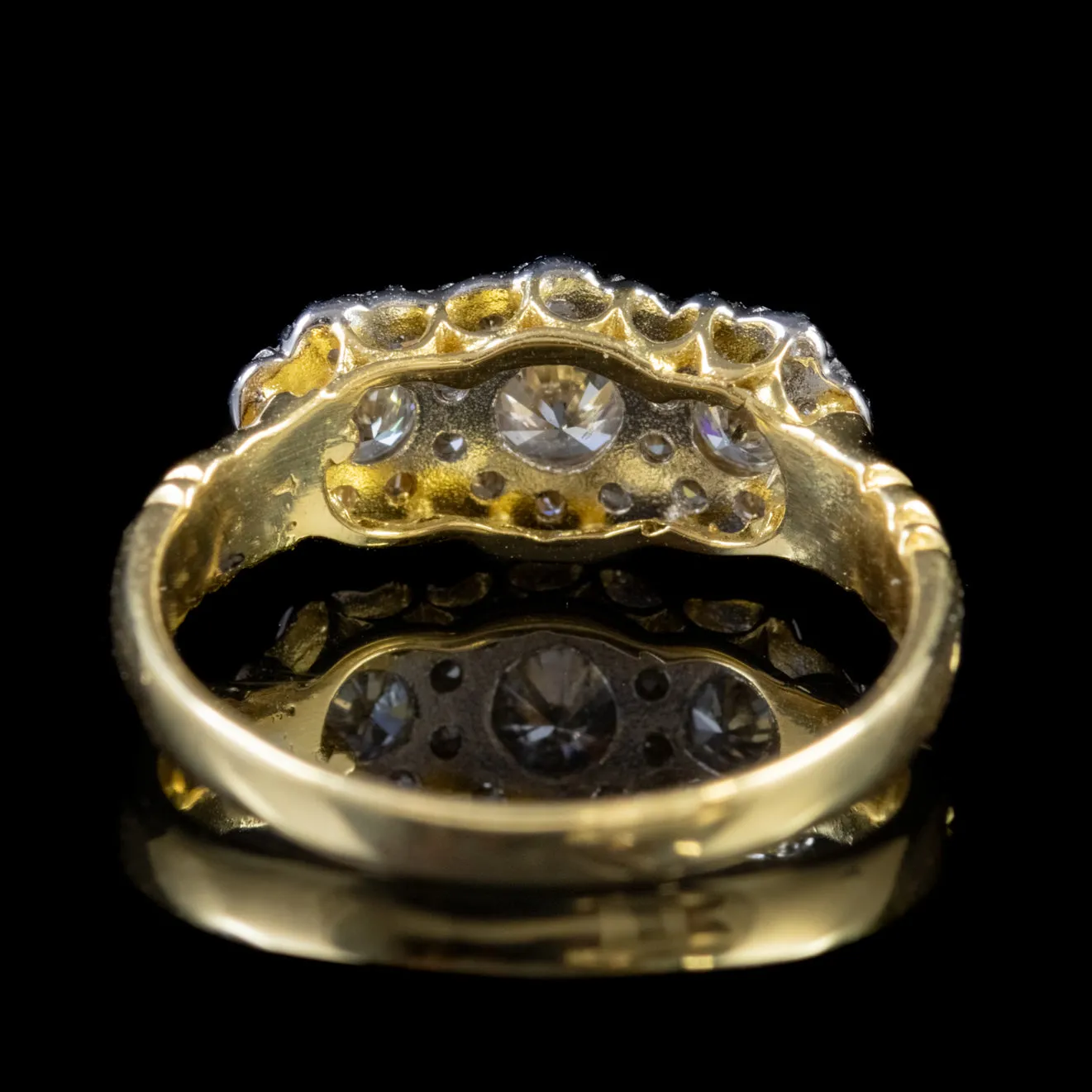 Victorian Style Diamond Cluster Trilogy Ring 18Ct Gold 1.50Ct Diamond
