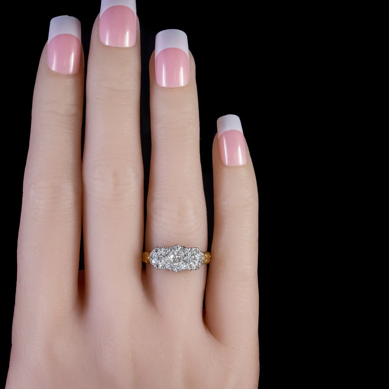 Victorian Style Diamond Cluster Trilogy Ring 18Ct Gold 1.50Ct Diamond