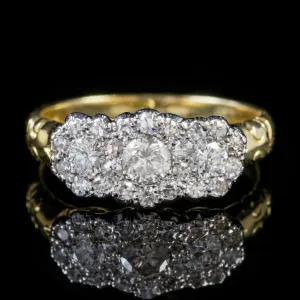 Victorian Style Diamond Cluster Trilogy Ring 18Ct Gold 1.50Ct Diamond