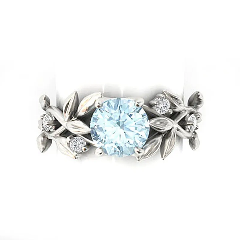 Vine Leaf Crystal Flower Vintage Ring