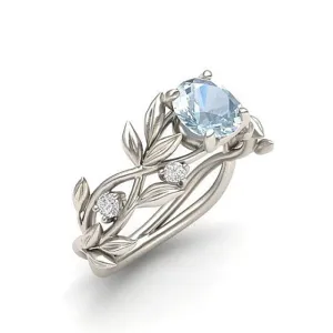 Vine Leaf Crystal Flower Vintage Ring