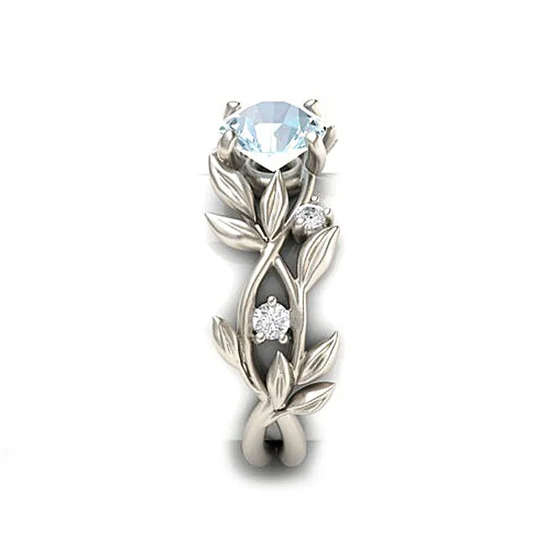 Vine Leaf Crystal Flower Vintage Ring