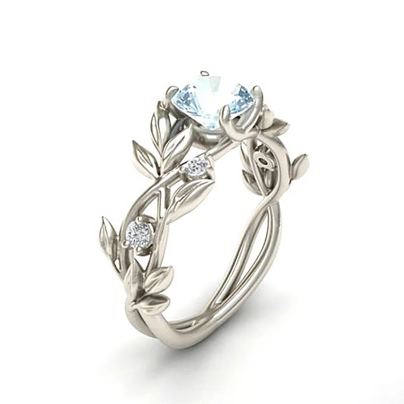 Vine Leaf Crystal Flower Vintage Ring